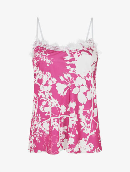 Caraco satiné imprimé fleuri - Fuchsia - 1