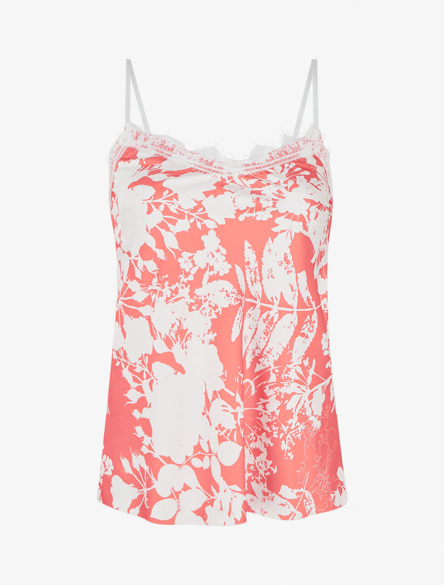 Caraco satiné imprimé fleuri - Corail - 4