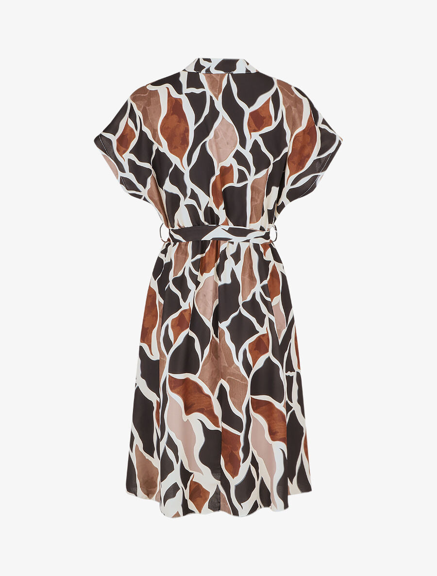 Robe longue élastiquée imprimé abstrait - Noir - 2