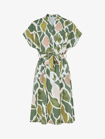 Robe longue élastiquée imprimé abstrait - Vert - 1