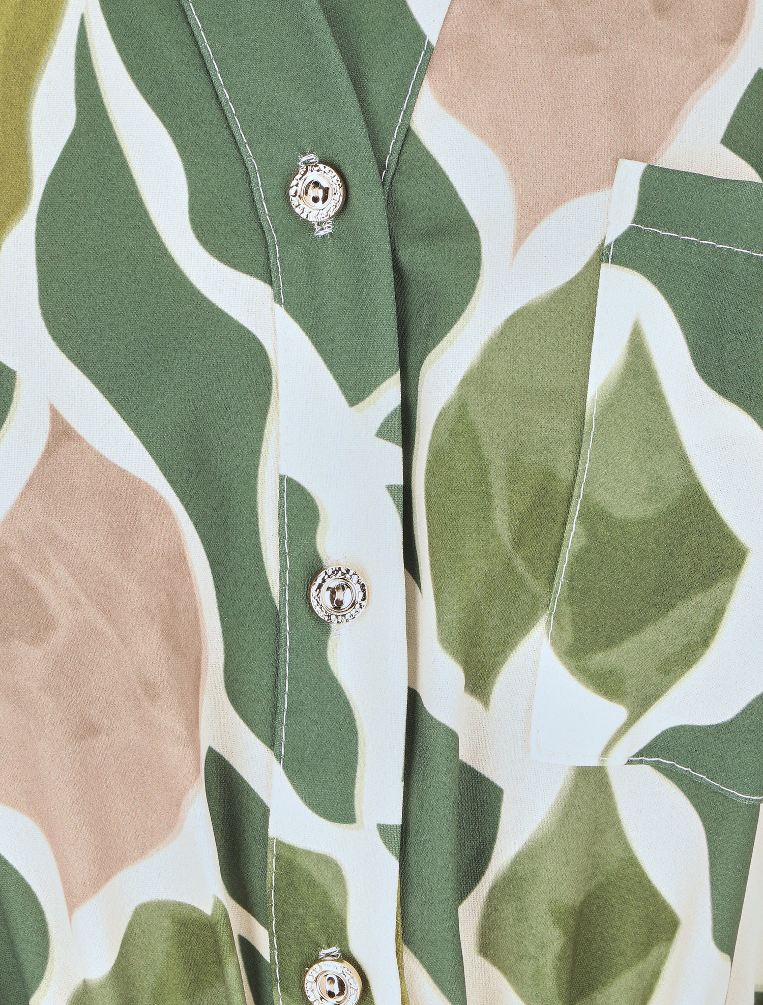 Robe longue élastiquée imprimé abstrait - Vert - 3