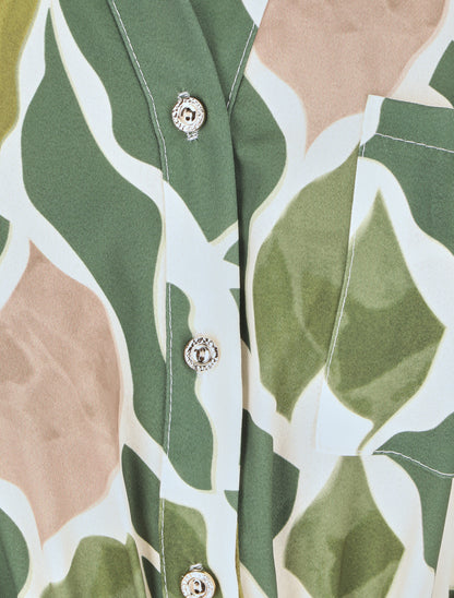 Robe longue élastiquée imprimé abstrait - Vert - 3