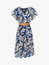 Robe longue élastiquée imprimé feuilles - Marine - 1