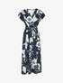 Robe longue imprimé floral à col cache-coeur - Marine - 1