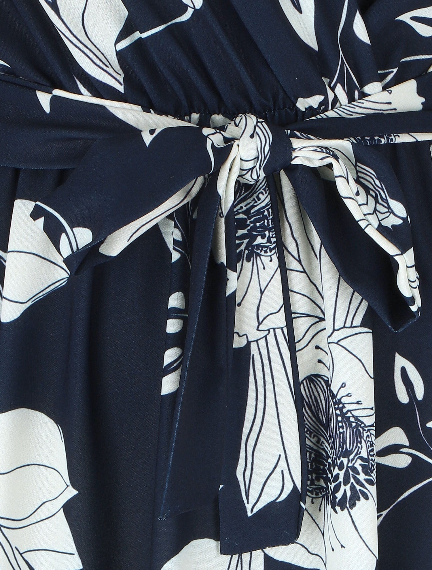Robe longue imprimé floral à col cache-coeur - Marine - 3