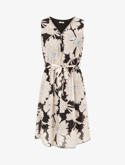 Robe mi-longue imprimé fleuri - Noir - 5