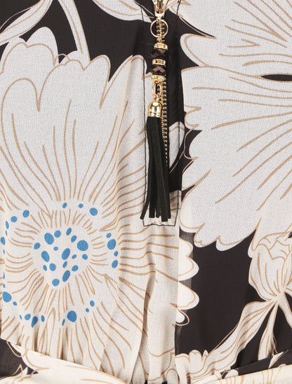 Robe mi-longue imprimé fleuri - Noir - 3