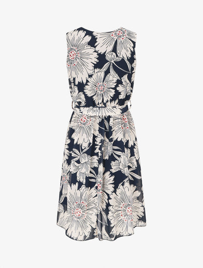 Robe mi-longue imprimé fleuri - Marine - 2