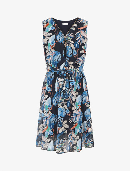Robe mi-longue imprimé floral - Marine - 1