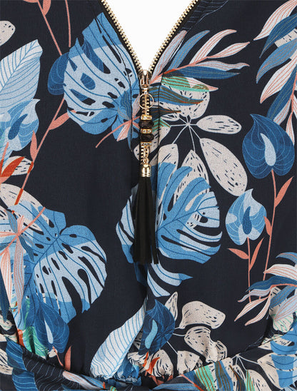 Robe mi-longue imprimé floral - Marine - 3