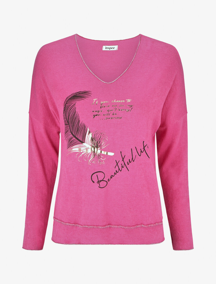 Pull à message floqué - Fushia - 1