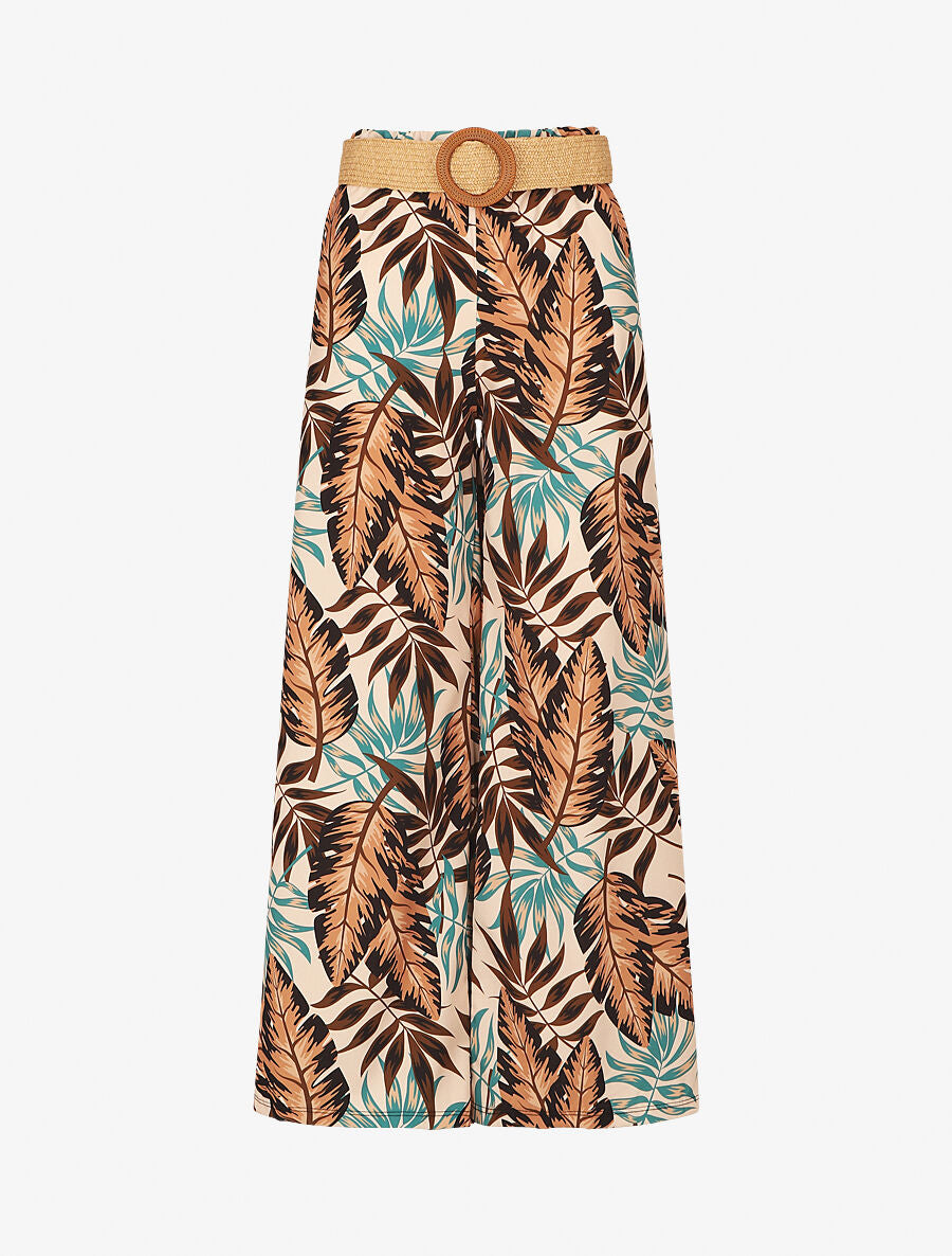 Pantalon ample imprimé tropical - Beige - 1