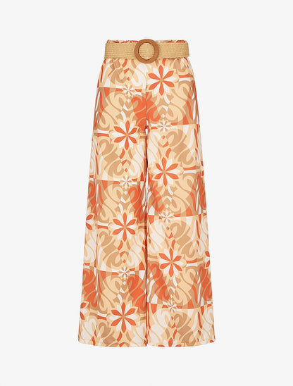 Pantalon ample imprimé floral - Camel - 1