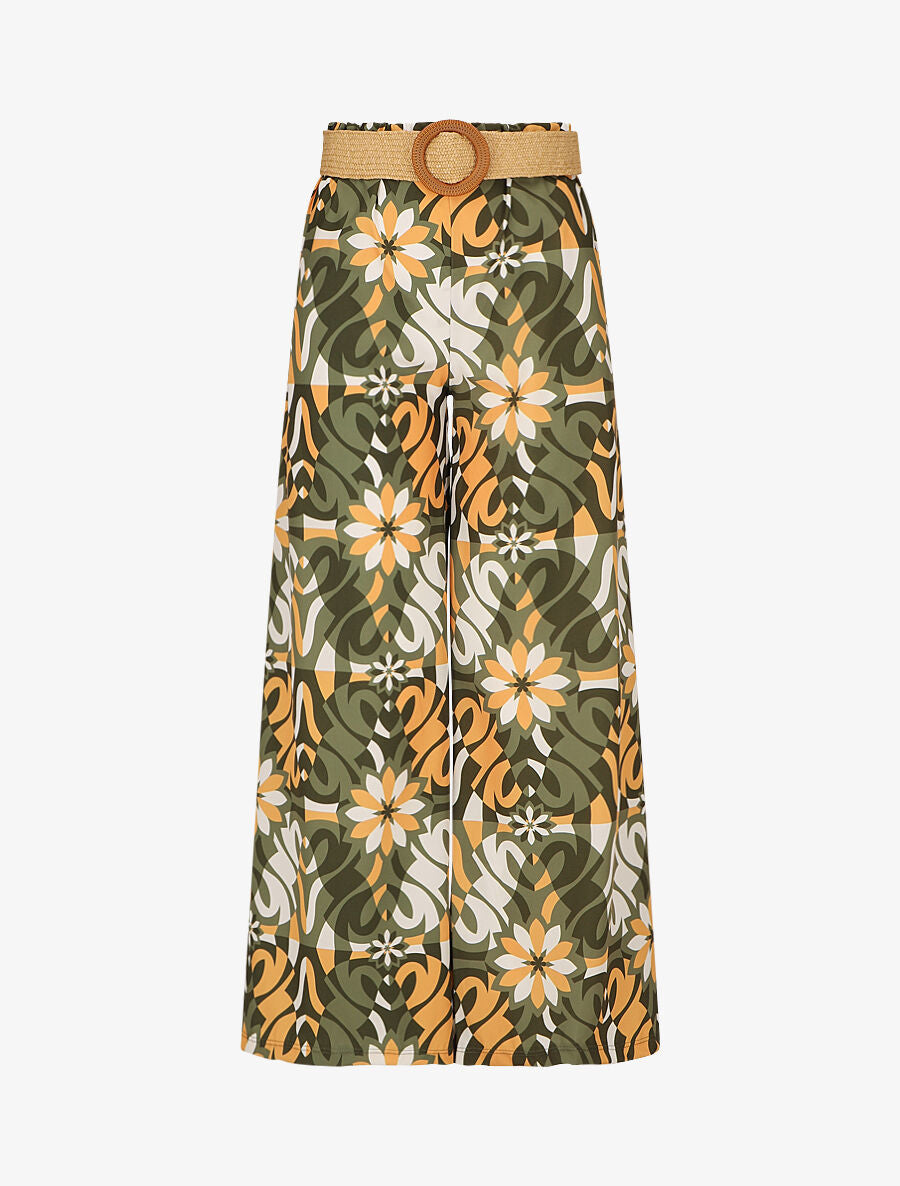 Pantalon ample imprimé floral - Kaki - 1