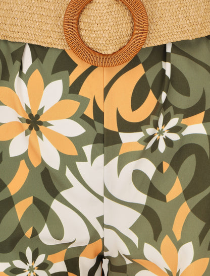 Pantalon ample imprimé floral - Kaki - 3