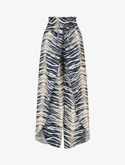 Pantalon imprimé animal fendu - Bleu - 1