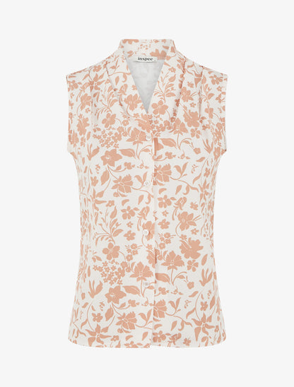 Top sans manches imprimé fleuri - Beige - 4