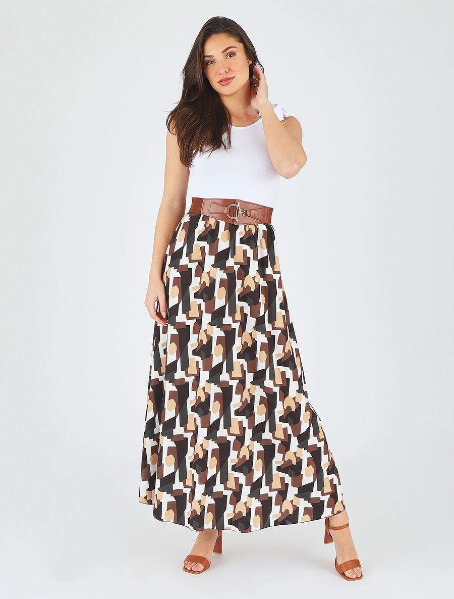 Robe bi-colore à imprimé graphique - Noir - 4