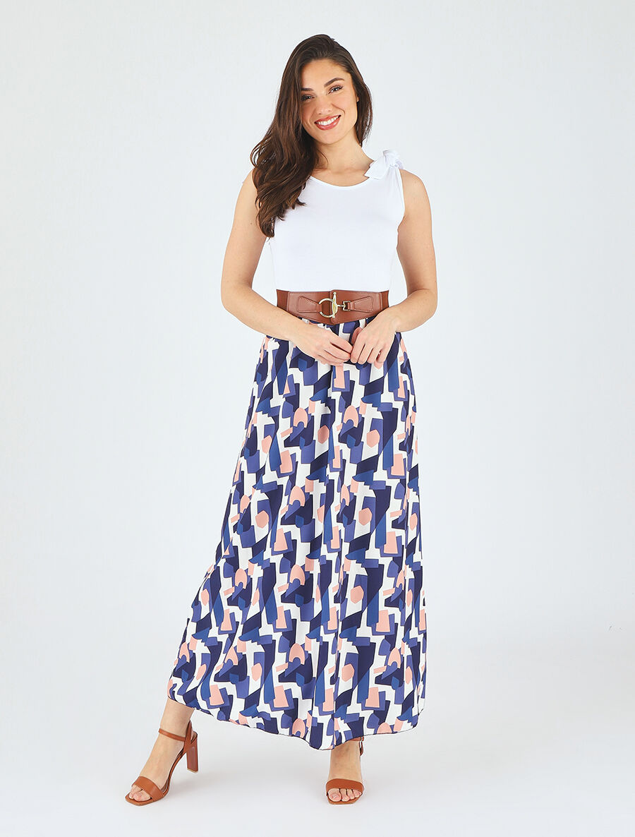 Robe bi-colore à imprimé graphique - Marine - 4
