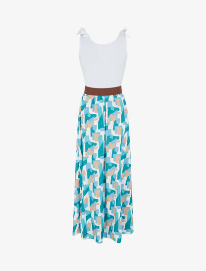 Robe bi-colore à imprimé graphique - Bleu canard - 2
