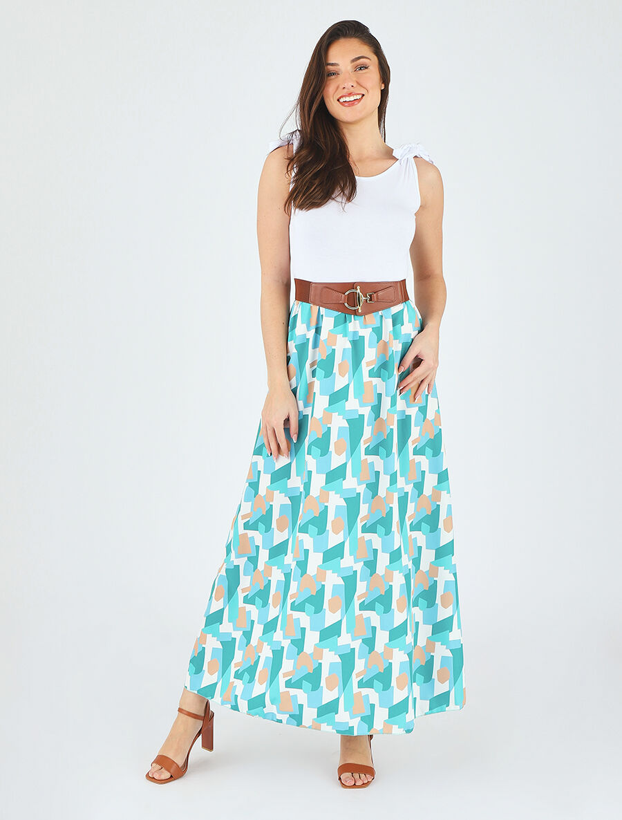 Robe bi-colore à imprimé graphique - Bleu canard - 4