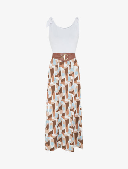 Robe bi-colore à imprimé graphique - Camel - 1