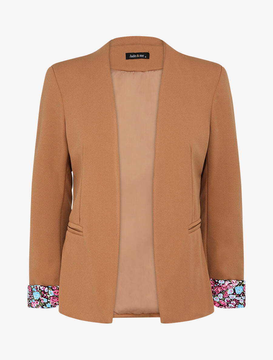 Veste ajustée à manches à revers imprimé fleuri - Camel - 4