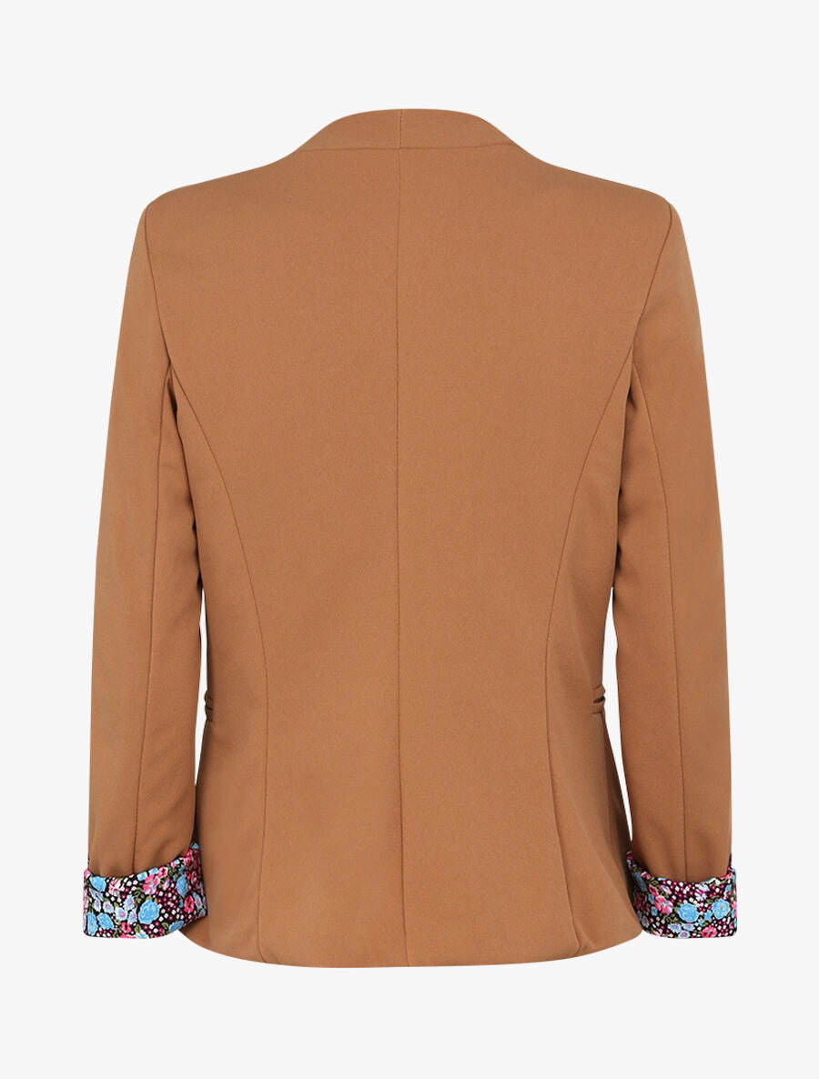 Veste ajustée à manches à revers imprimé fleuri - Camel - 2
