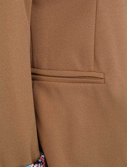 Veste ajustée à manches à revers imprimé fleuri - Camel - 3
