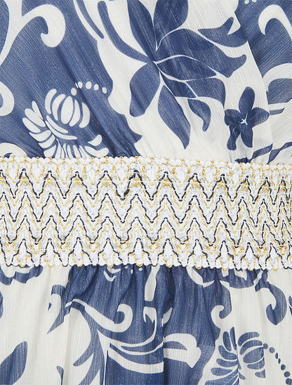 Robe mi-longue à détail irisé et bande large - Marine - 3