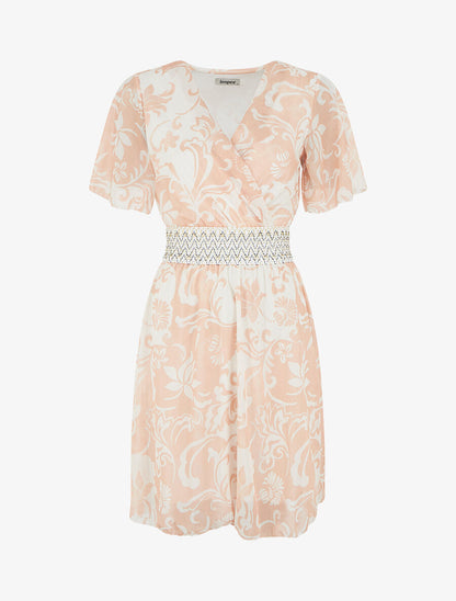 Robe mi-longue à détail irisé et bande large - Rose saumon - 4
