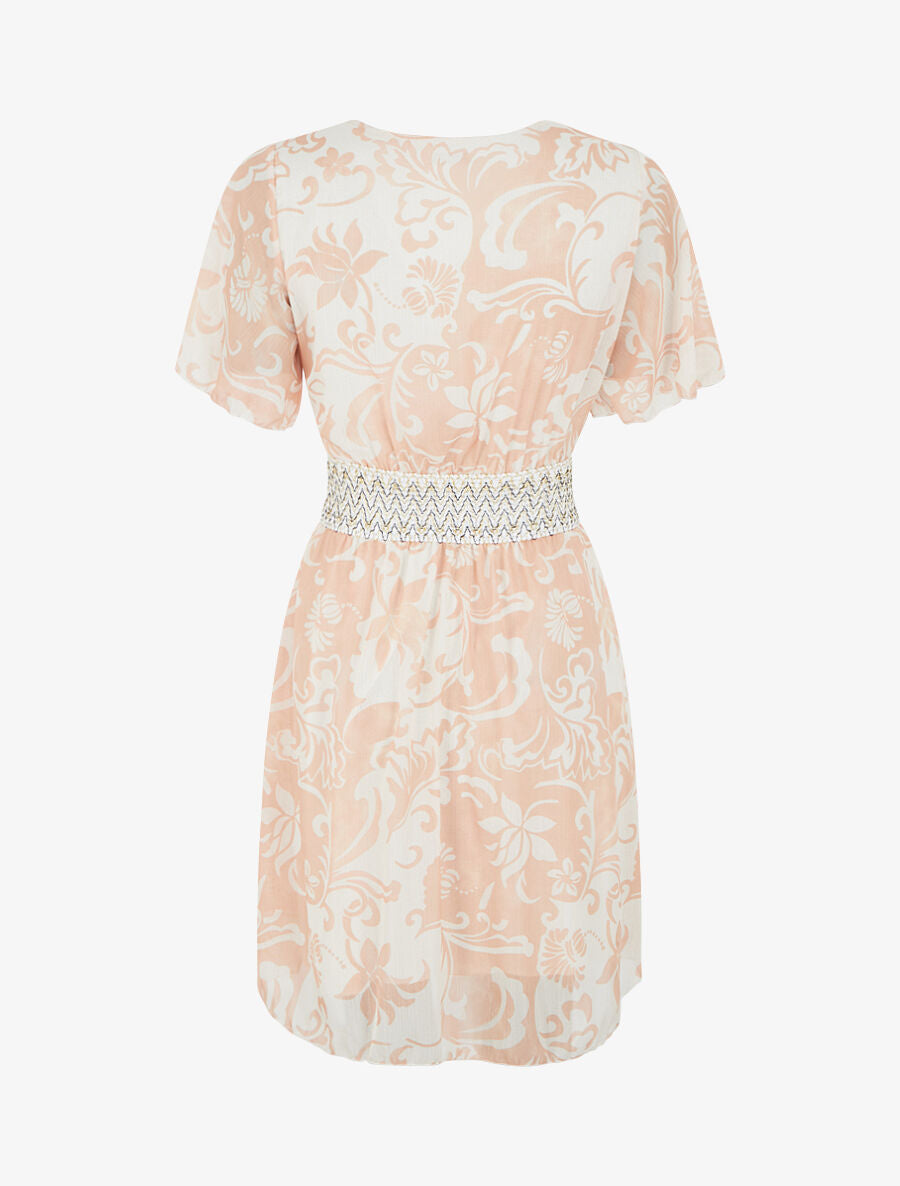 Robe mi-longue à détail irisé et bande large - Rose saumon - 2
