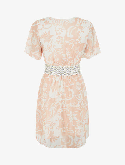 Robe mi-longue à détail irisé et bande large - Rose saumon - 2