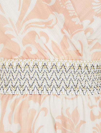 Robe mi-longue à détail irisé et bande large - Rose saumon - 3