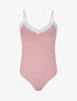 Body uni à bretelles et col V dentelle - Rose - 1