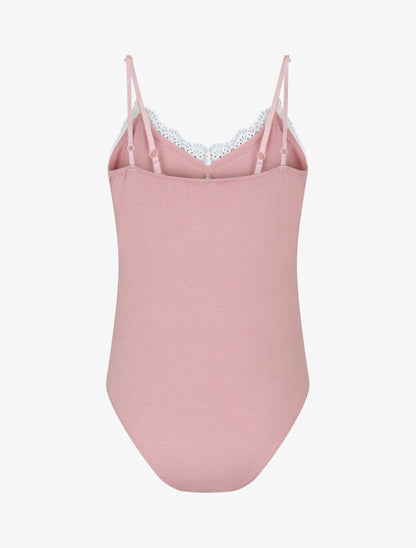 Body uni à bretelles et col V dentelle - Rose - 2