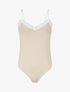 Body uni à bretelles et col V dentelle - Beige - 1