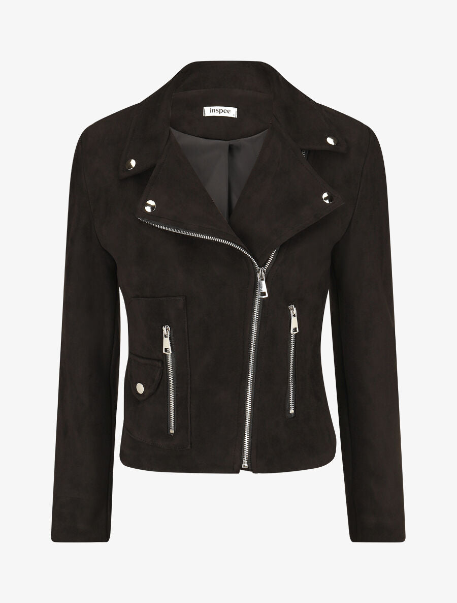 Veste en suédine à zip décoratif - Noir - 4