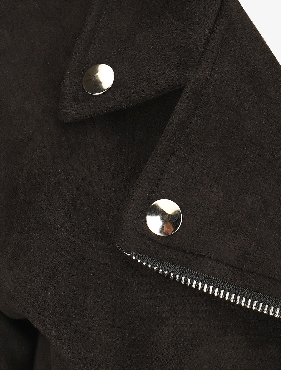 Veste en suédine à zip décoratif - Noir - 3