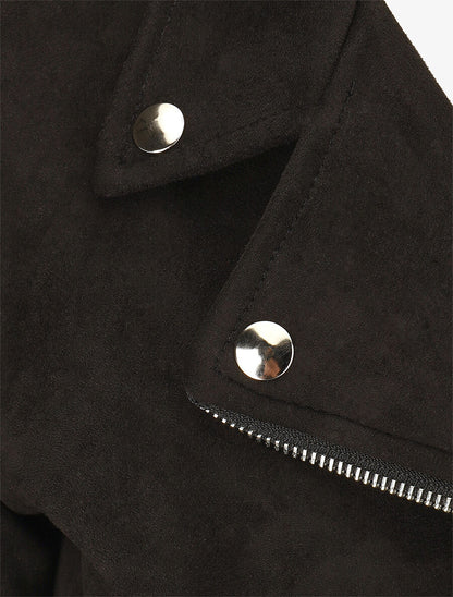 Veste en suédine à zip décoratif - Noir - 3