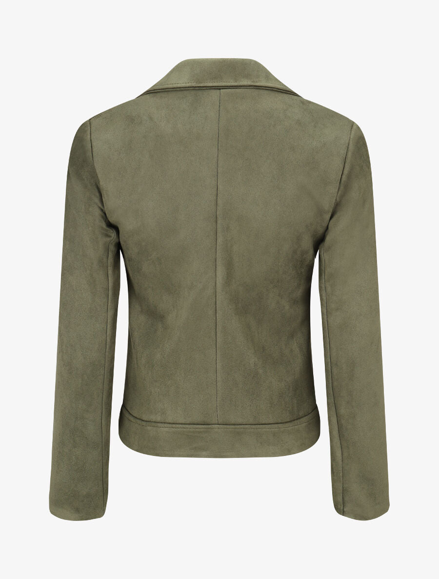 Veste en suédine à zip décoratif - Kaki - 2