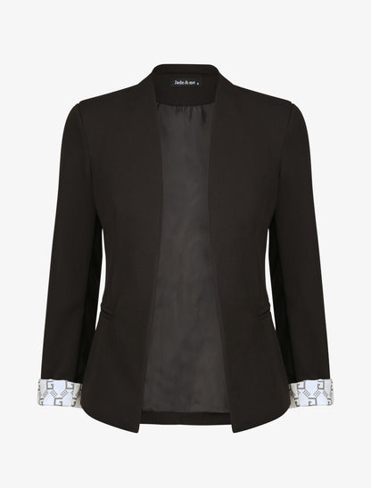 Blazer slim uni à revers imprimé graphique - Noir - 4