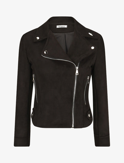 Veste en suédine à zips décoratifs et fermeture zippée - Noir - 1