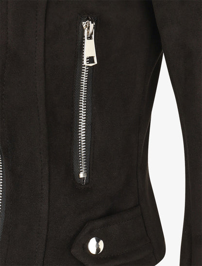 Veste en suédine à zips décoratifs et fermeture zippée - Noir - 3