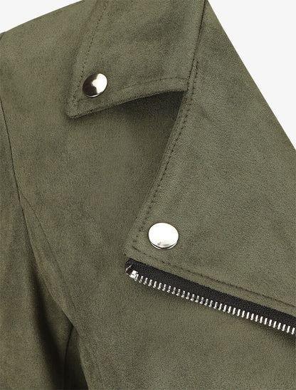 Veste en suédine à zips décoratifs et fermeture zippée - Kaki - 3