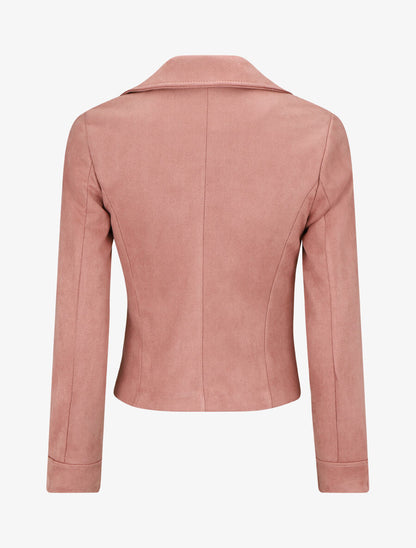 Veste en suédine à zips décoratifs et fermeture zippée - Rose - 2