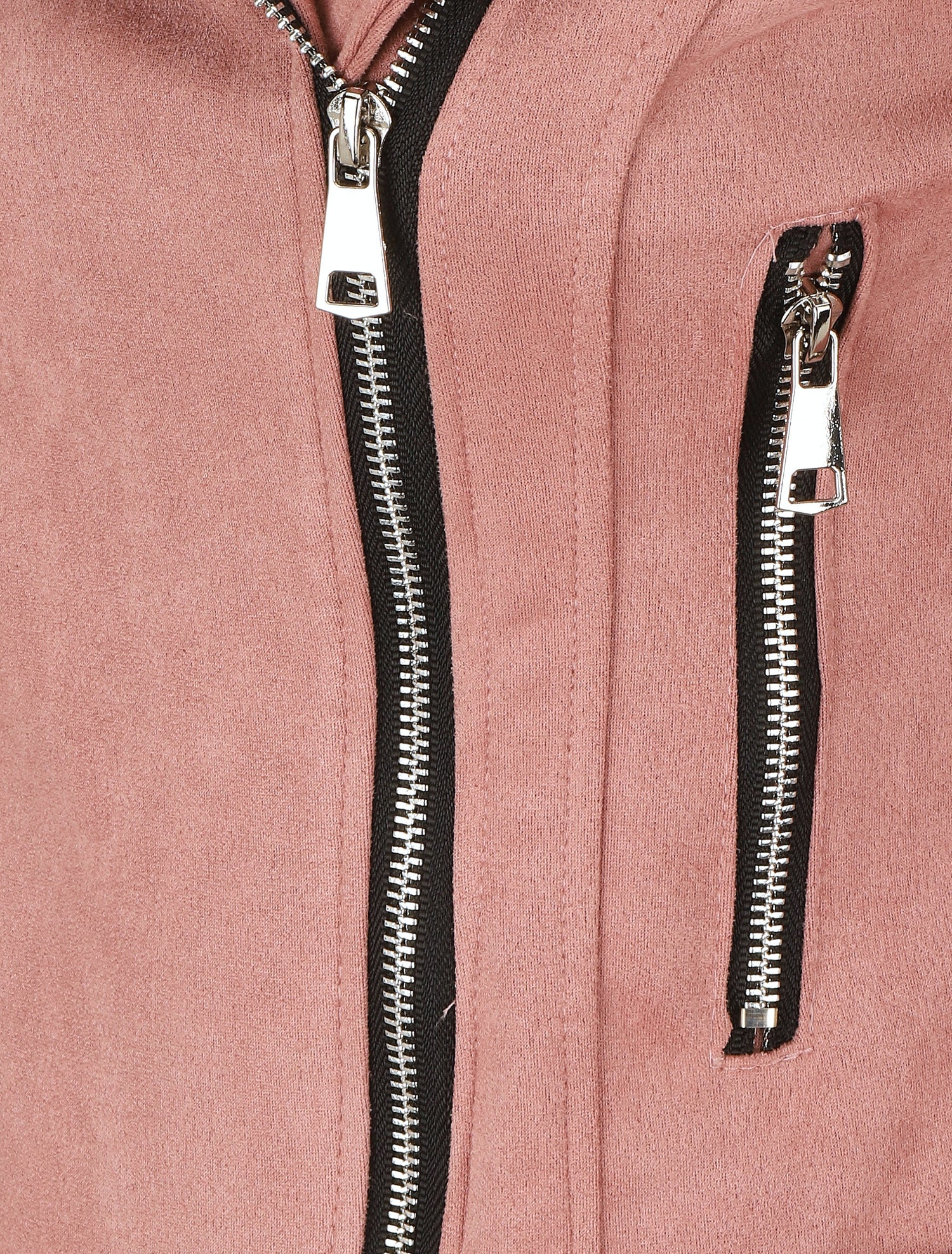 Veste en suédine à zips décoratifs et fermeture zippée - Rose - 3