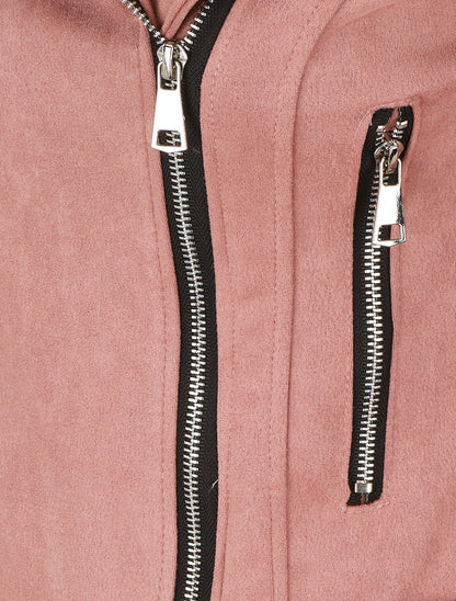 Veste en suédine à zips décoratifs et fermeture zippée - Rose - 3
