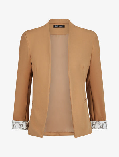 Blazer slim uni à revers imprimé graphique - Camel - 1
