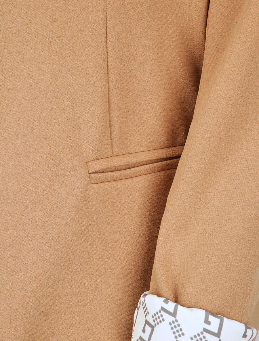 Blazer slim uni à revers imprimé graphique - Camel - 3